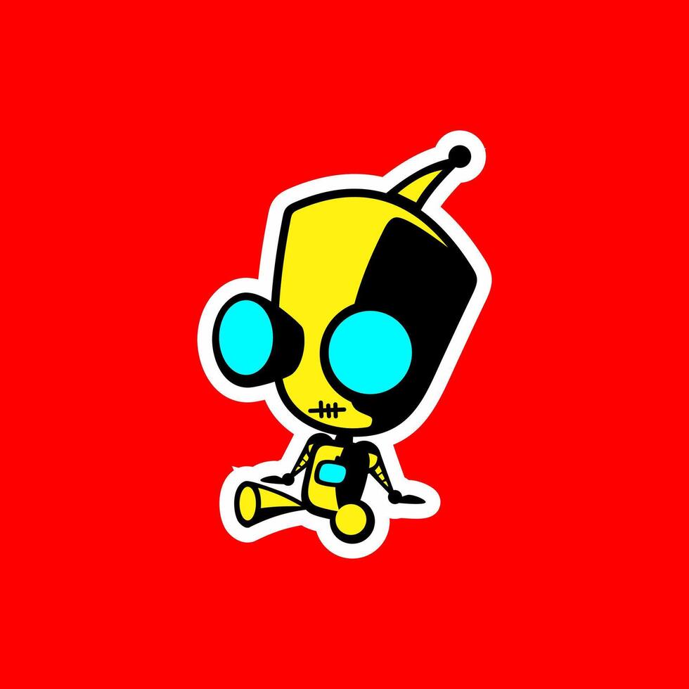 Cute Futuristic Robot Sticker Design vector