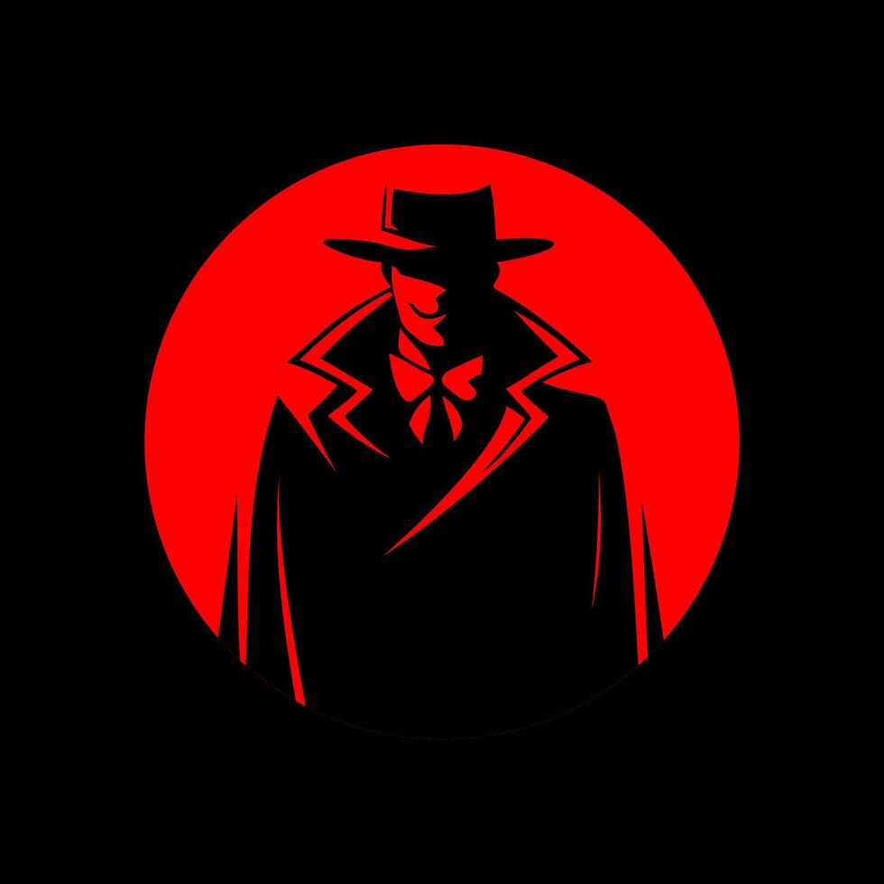Mysterious Noir Detective in Hat and Cloak Silhouette with Red and Black Contrast vector