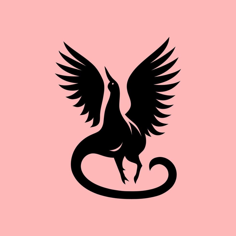 Mythical Winged Dragon Silhouette. Fantasy Creature Design vector