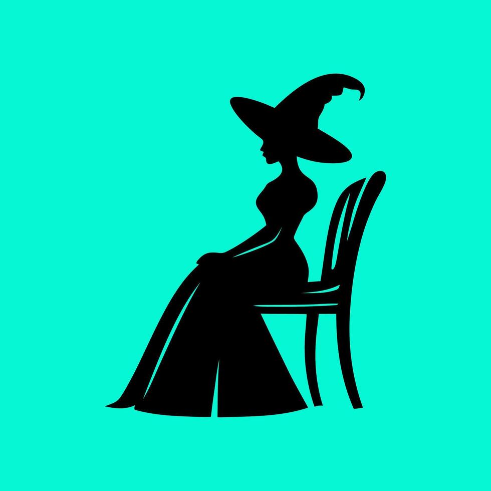 Elegant Witch Silhouette Sitting on a Chair vector