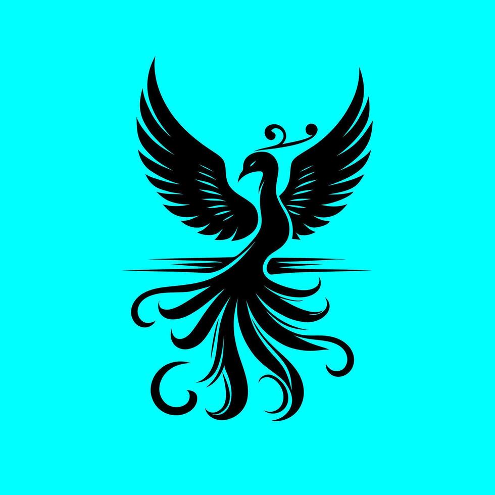Elegant Phoenix Bird. Mythical Firebird Silhouette vector
