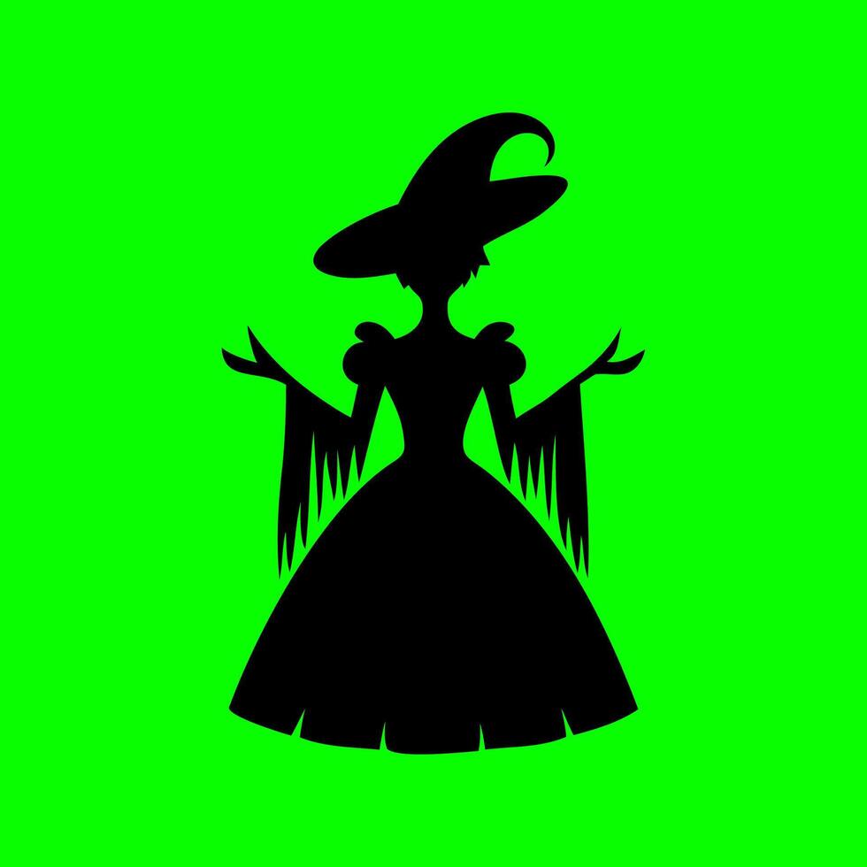 Mystical Witch Silhouette in Elegant Gown on Neon Green Background vector