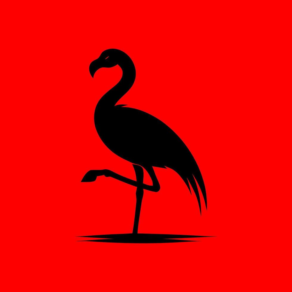 Minimalist Black Flamingo Silhouette on Red Background vector