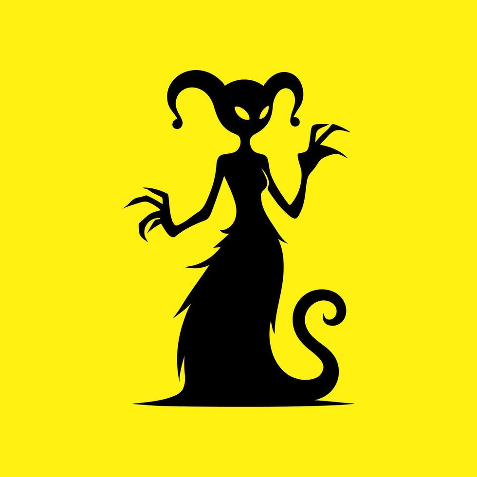 Mysterious Dark Creature Silhouette on Yellow Background vector