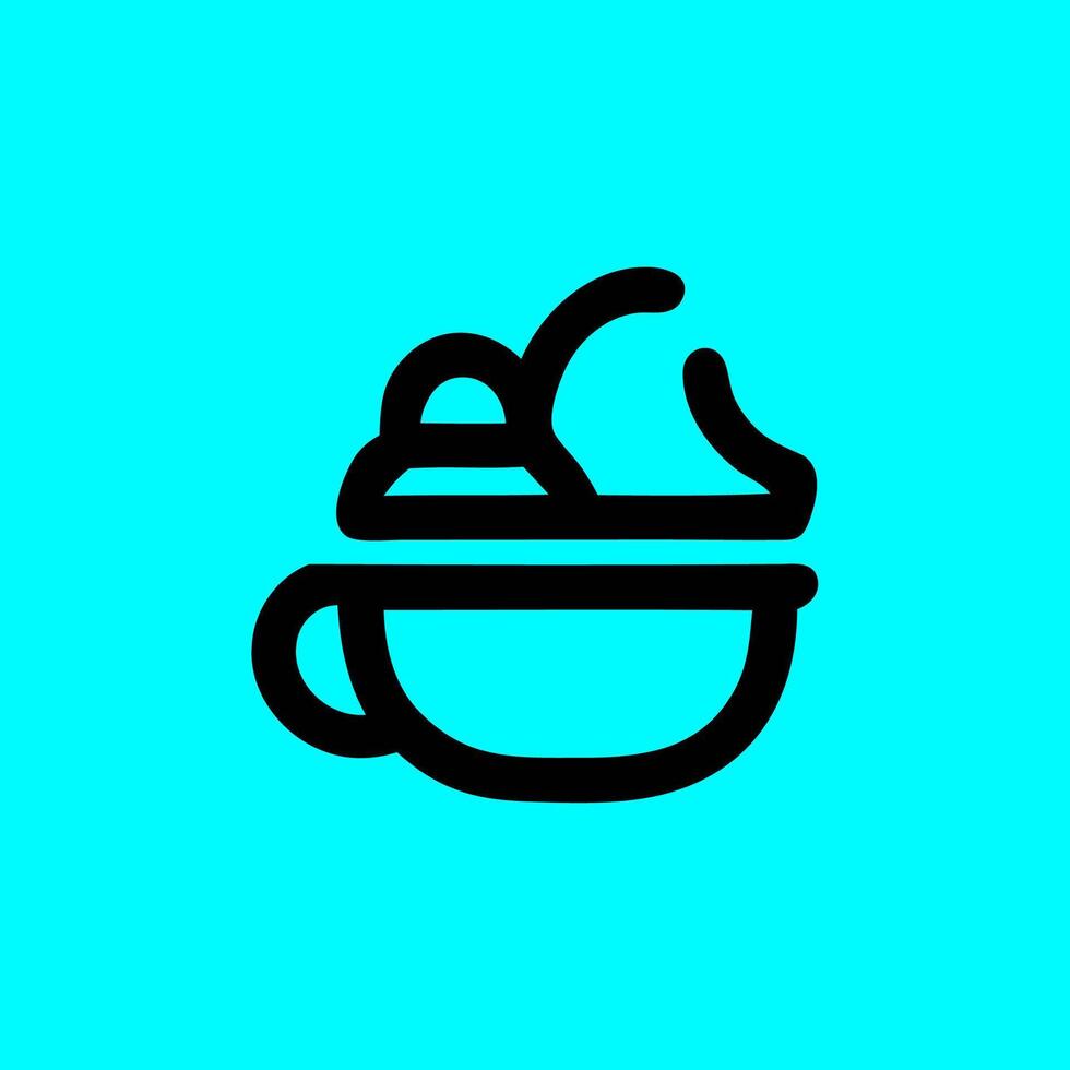 Minimalist Ice Cream and Fruit Bowl Line Art Icon vector