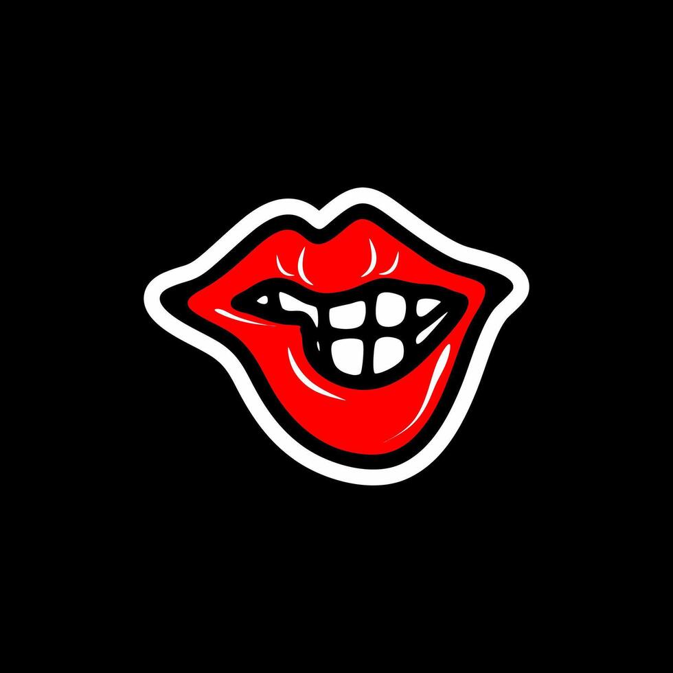 Bold Red Lips with Playful Bite Illustration vector