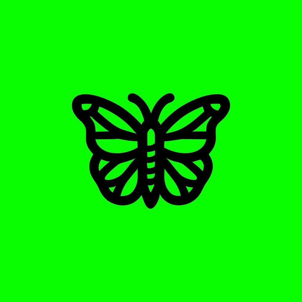 Minimalist Butterfly Icon with Bold Black Outline on Green Background vector