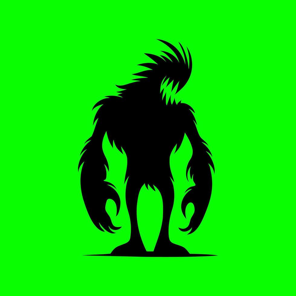 Fierce Monster Silhouette with Sharp Teeth on Neon Green Background vector
