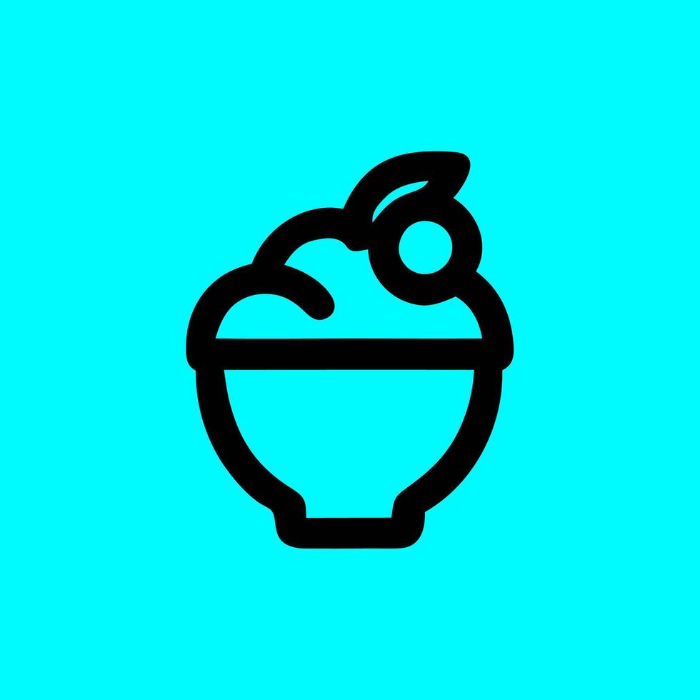 Minimalist Dessert Bowl Icon with Fruit on Cyan Background vector