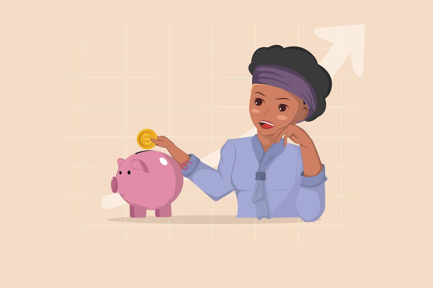 Woman Depositing Coin into a Piggy Bank as a Powerful Symbol of Personal Savings and Financial Planning vector
