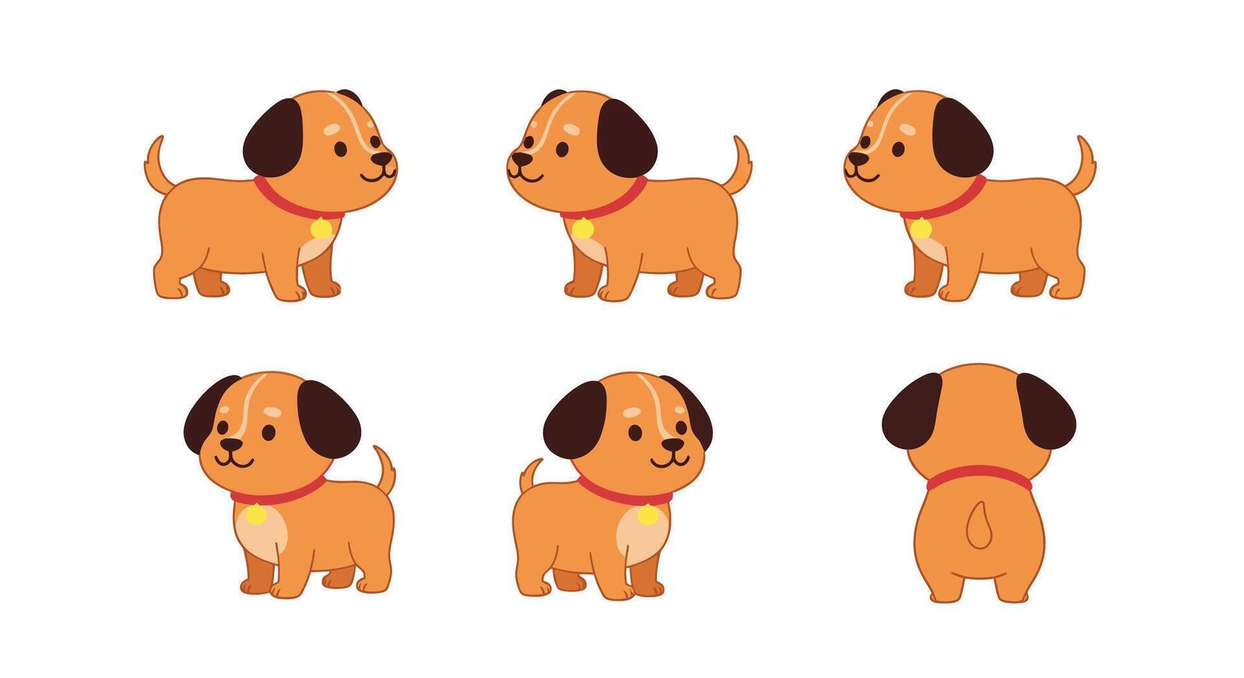 Cute cartoon dog character in playful poses with flat design style art vector