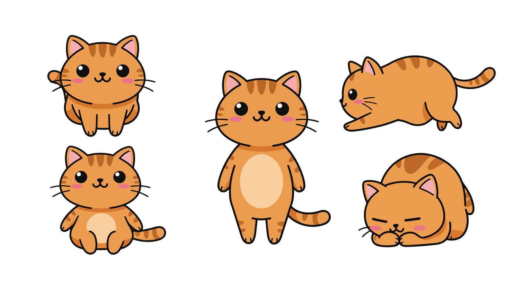 Cute orange cats in playful poses with flat design style art dasdq vector