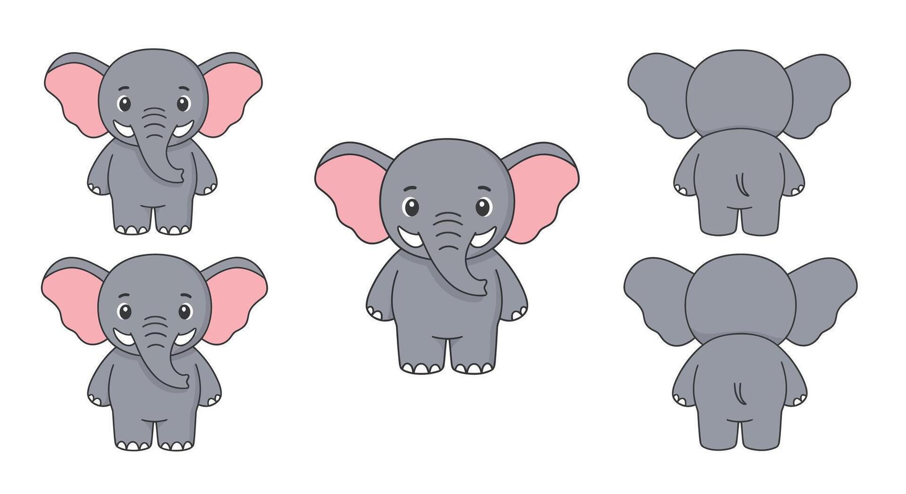 Cute elephant character design in flat style showcasing various poses illustration vector