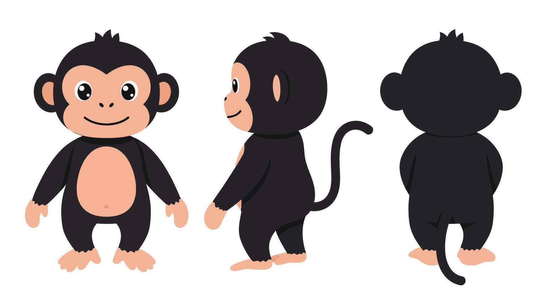 Black owl character design in flat style showcasing three different poses illustration vector