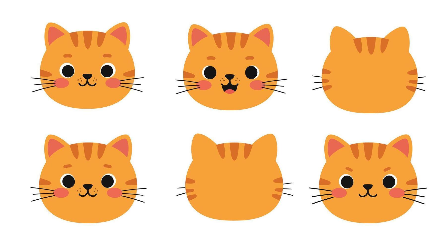 Cute orange cat faces in minimal flat design style art vector