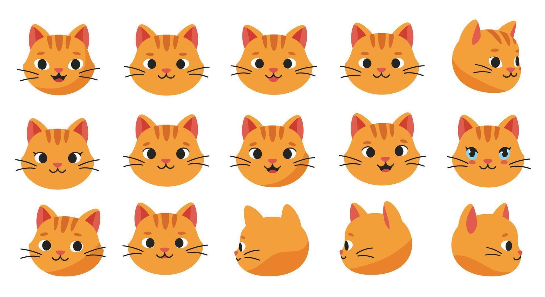 Cat expressions in various poses with flat design style art vector
