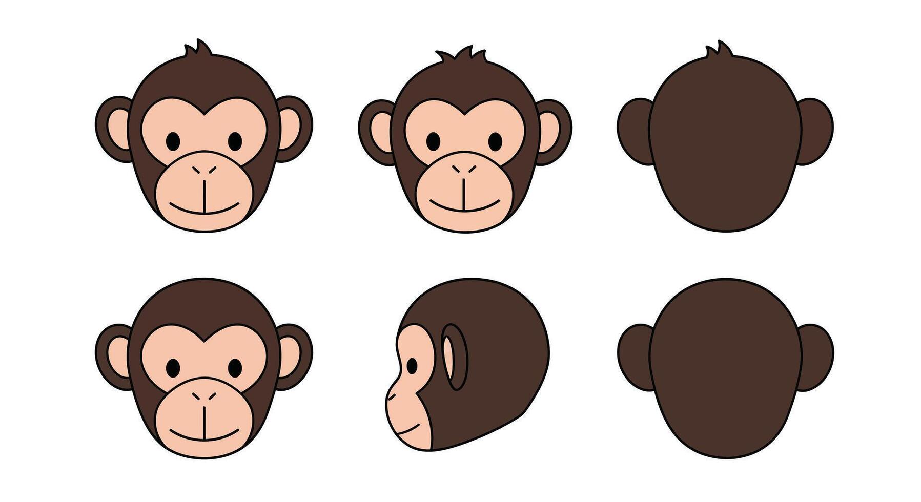 Cute monkey character design with flat style showcasing various angles in art vector