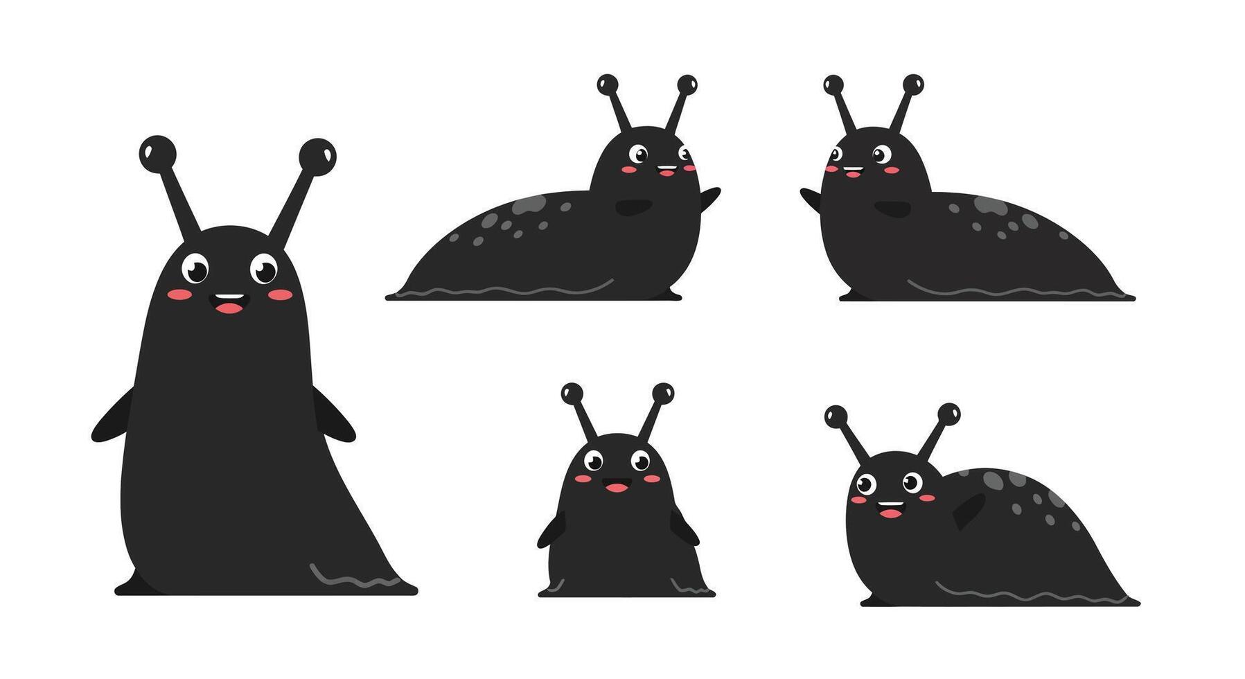 Cute cartoon snail characters in minimal style showcasing various expressions illustration vector