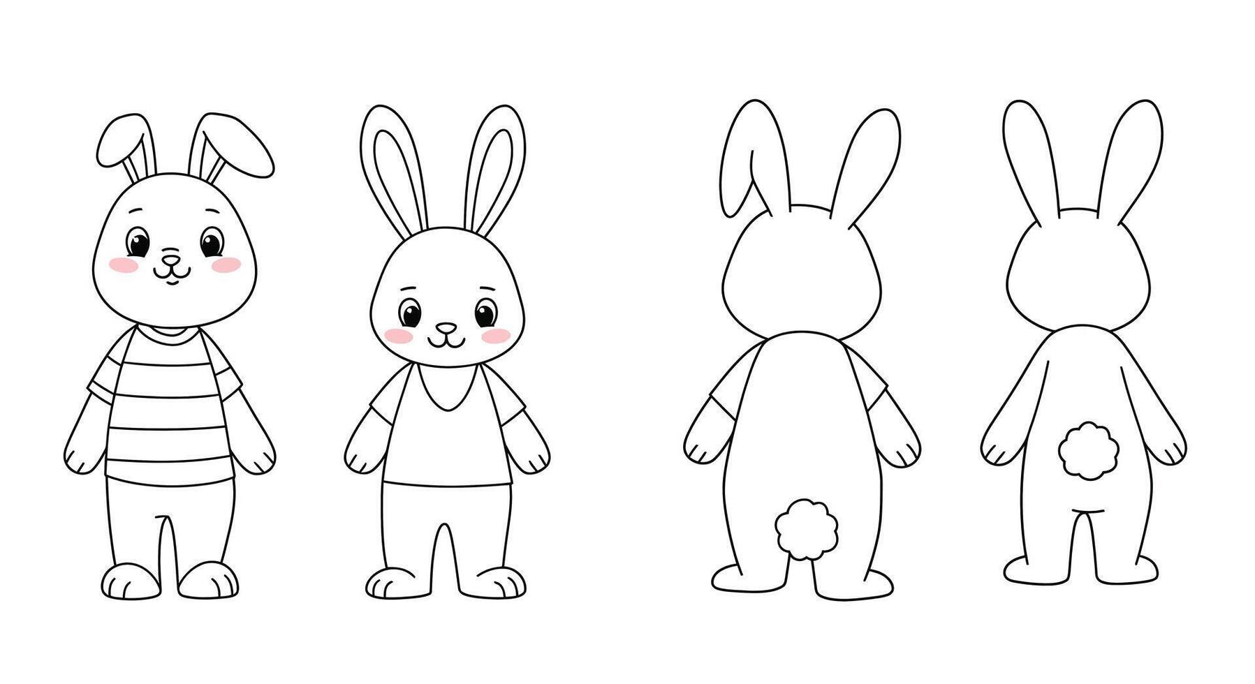 Cute bunny character design transformation in flat minimal art vector