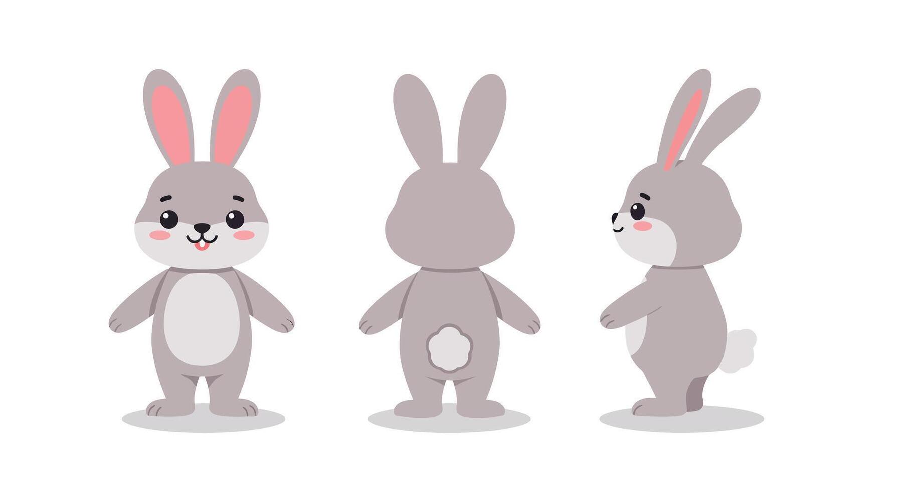 Cute bunny character in three poses with flat design style art vector