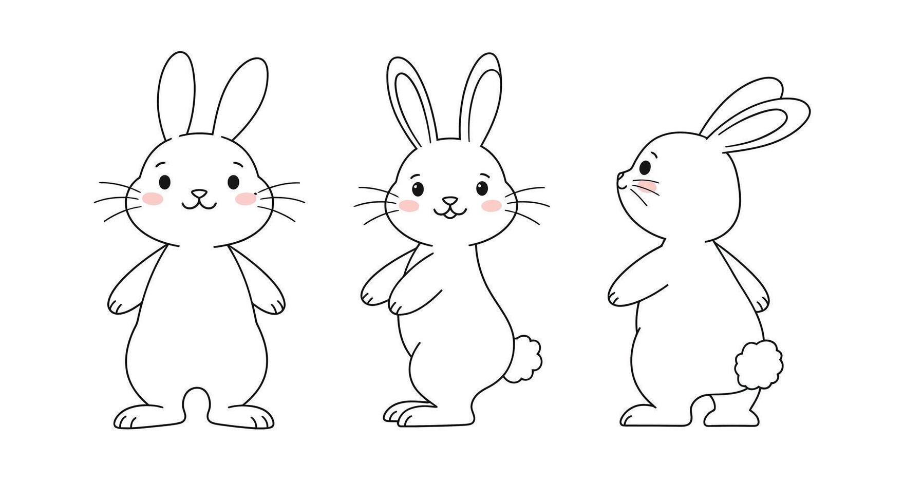 Cute bunny character design in minimal style with three poses illustration vector