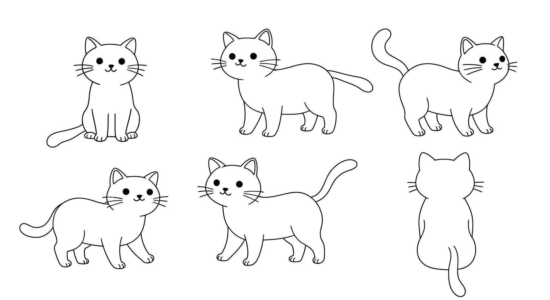 Cute cat character design in flat style showcasing playful poses art vector