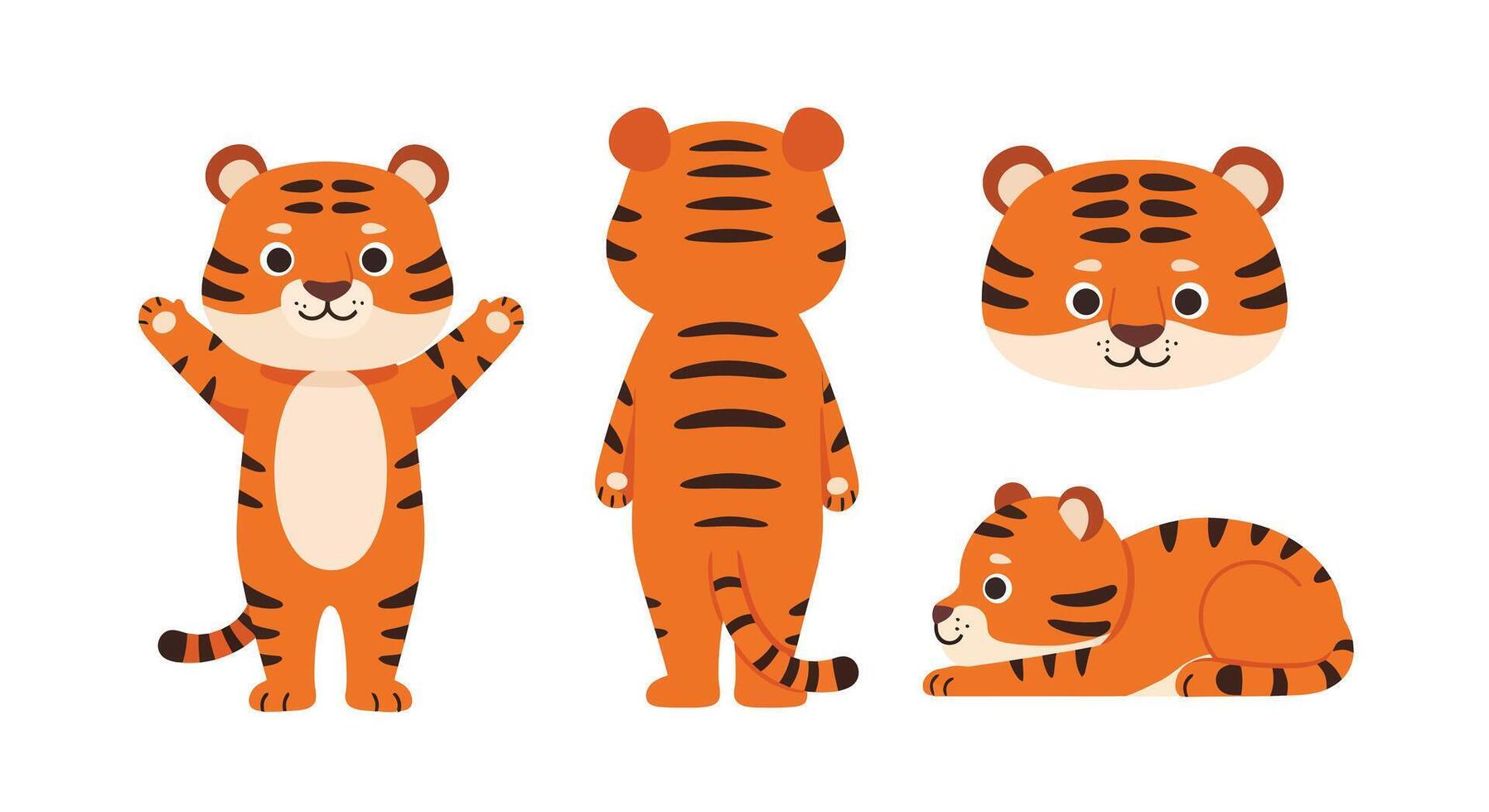 Cute tiger character in various poses with a flat design style illustration vector