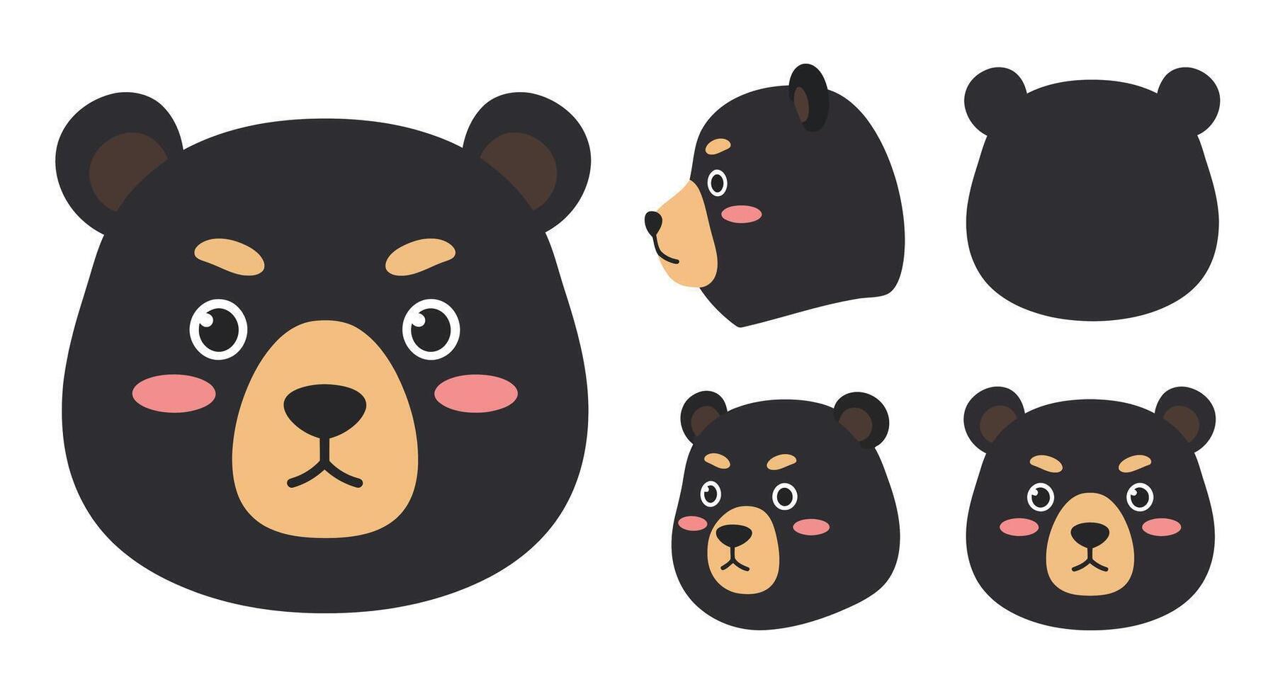 Cute bear character design in flat style showcasing different angles in illustration vector