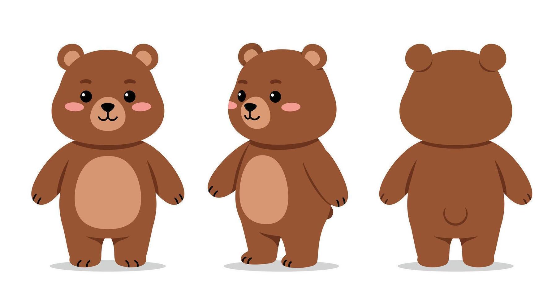 Cute cartoon bear character design in flat style showcasing different angles illustration vector