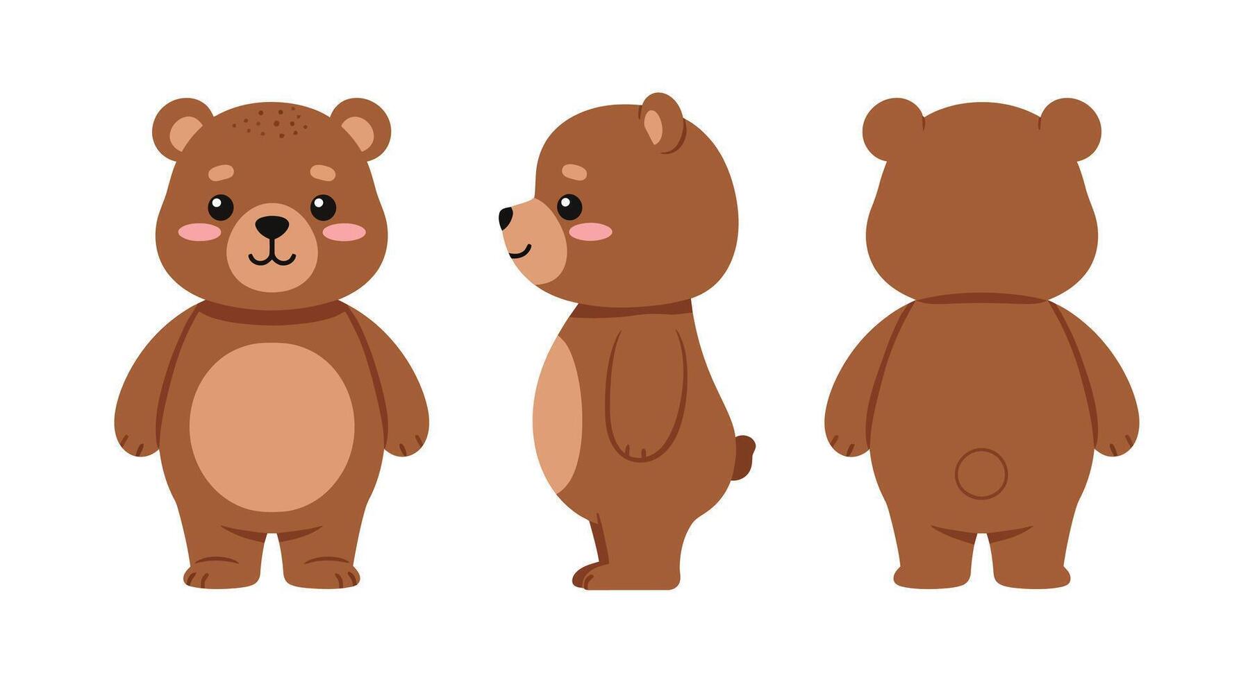 Cute cartoon bear character design in flat style showcasing multiple angles illustration vector