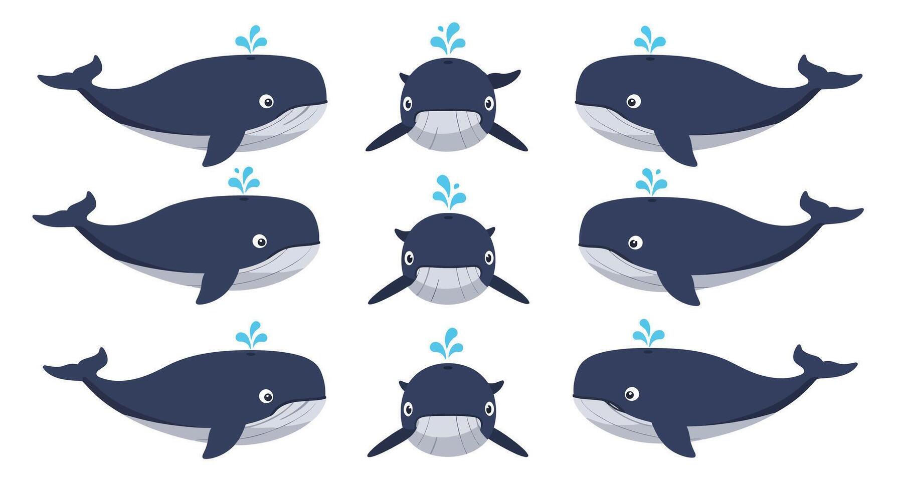 Whales swimming playfully in a flat style illustration vector