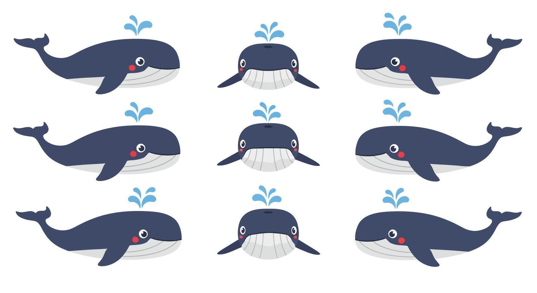 Playful whales swimming in a friendly arrangement with flat art style illustration vector
