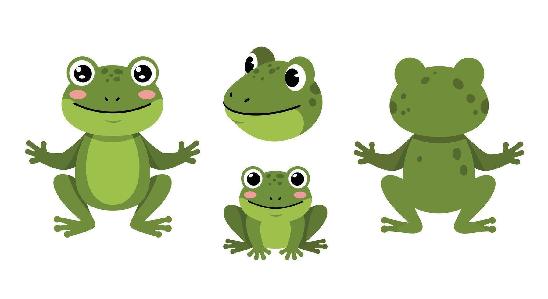 Frog character design in playful poses with flat colors and minimal details art vector
