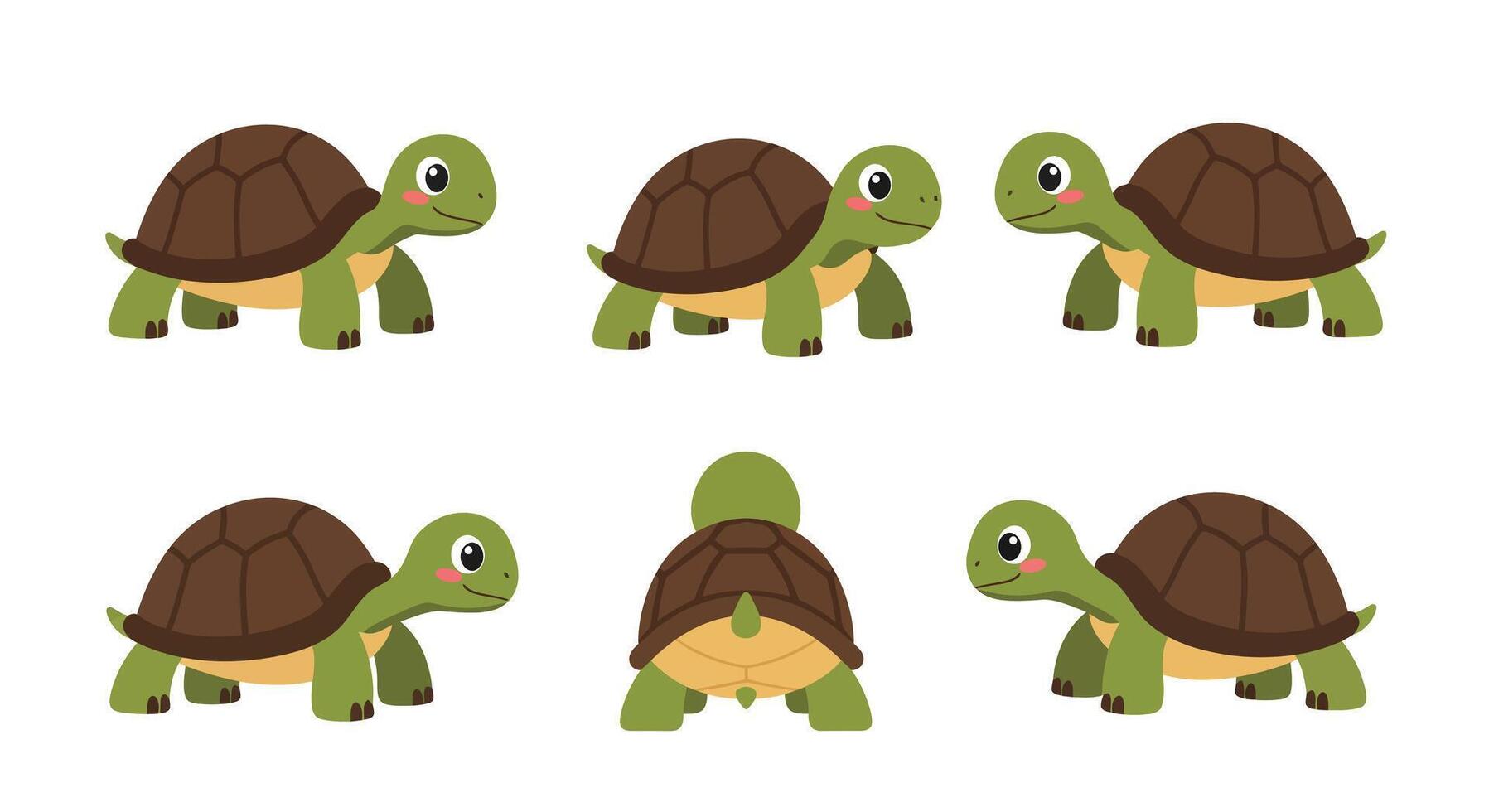 Cute turtle character design in flat style showcasing playful movements in illustration dqwd vector