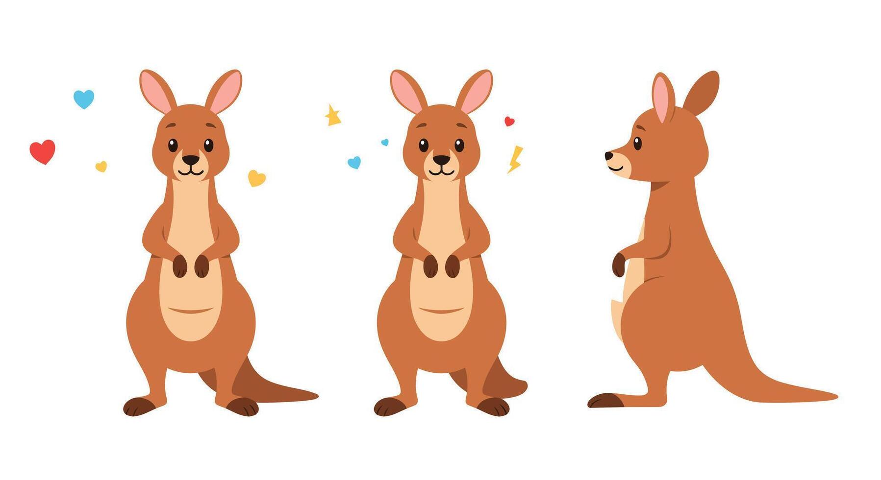 Cute kangaroo character design with playful expressions in minimal art vector
