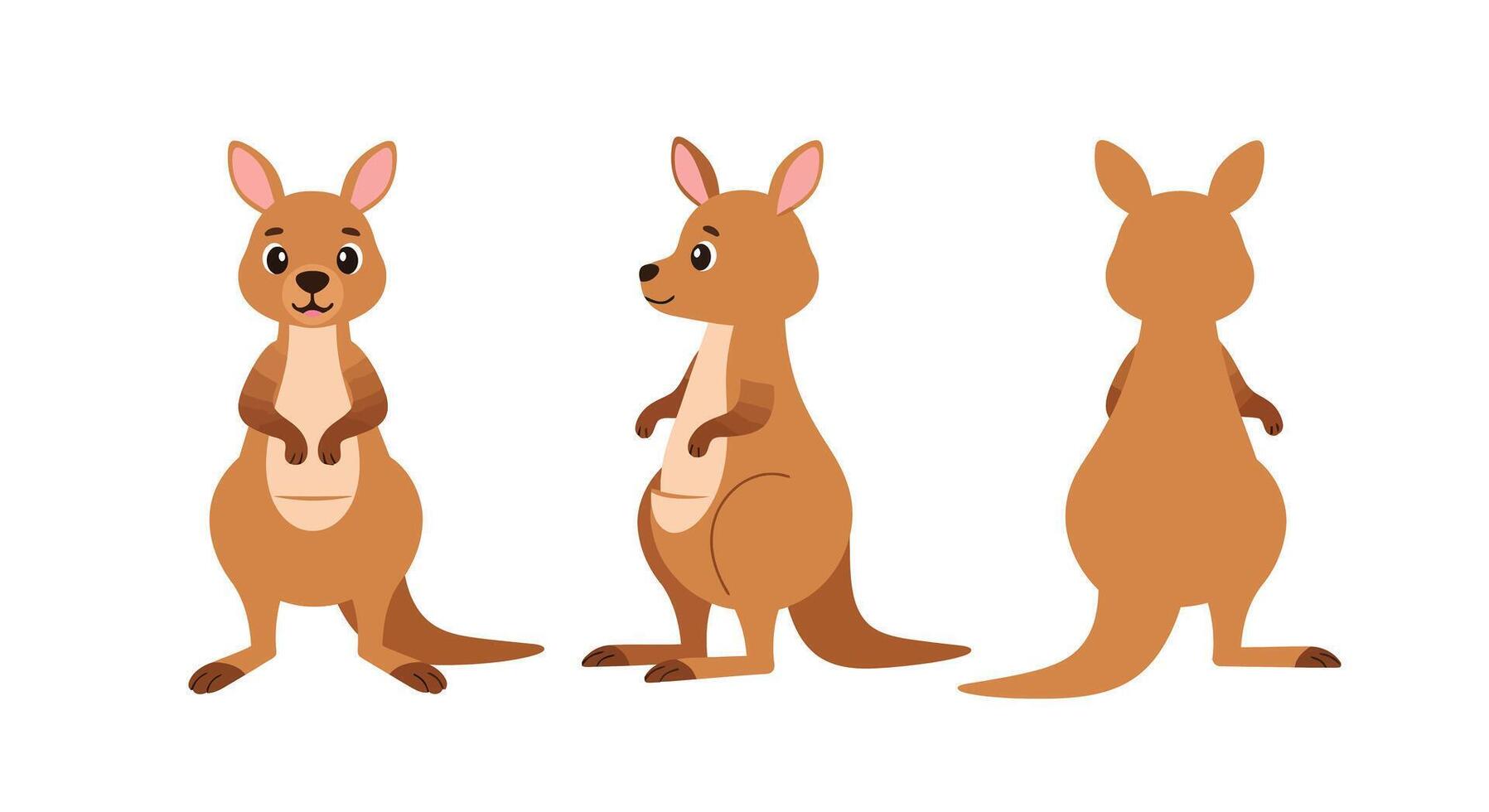 Cute kangaroo character in flat design style showcasing three different poses illustration vector