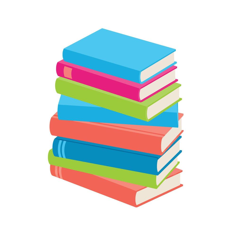 Colorful stack of books in a flat, minimal design style illustration vector