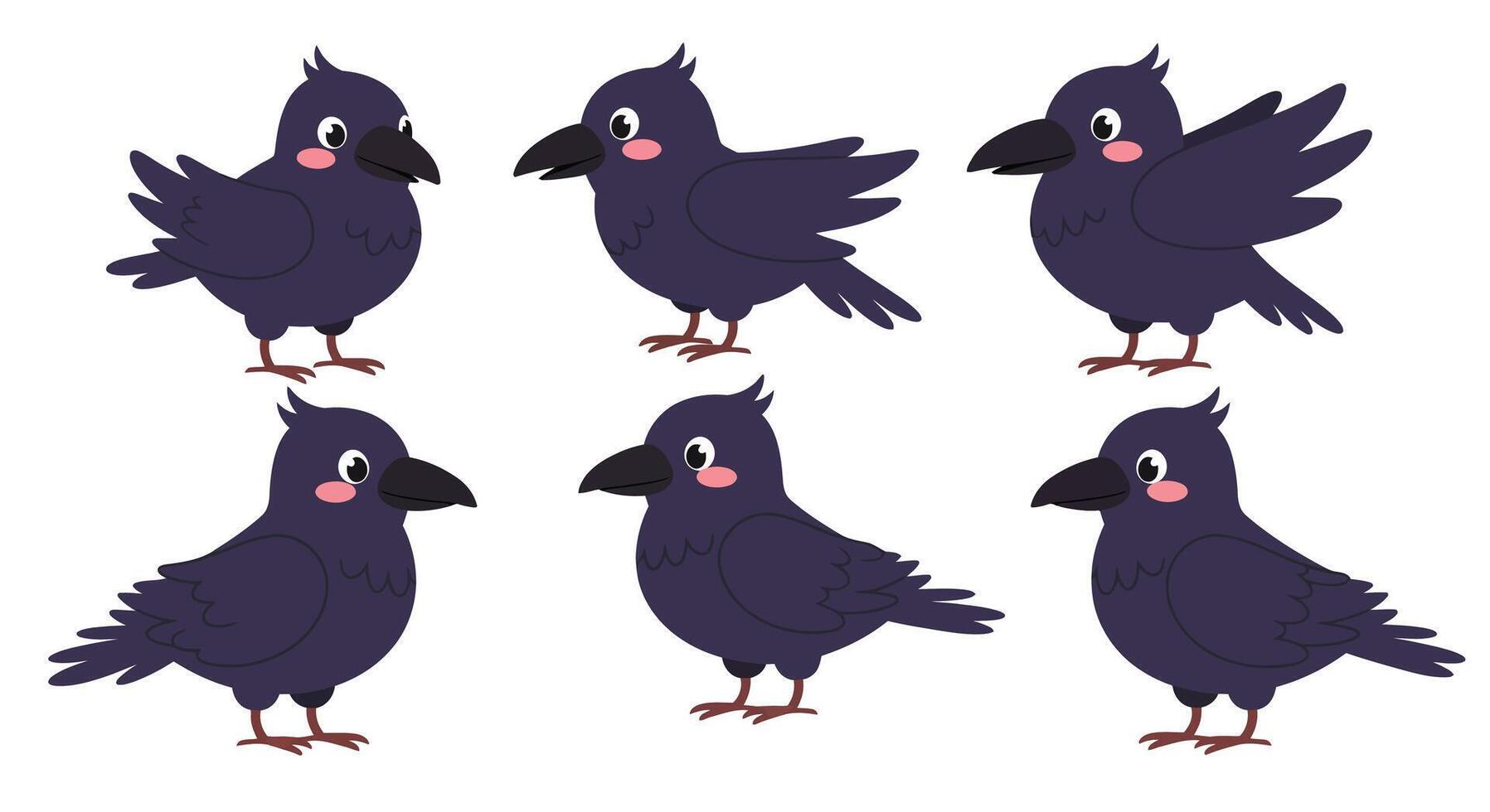 Cute cartoon birds in playful poses with flat design style art vector