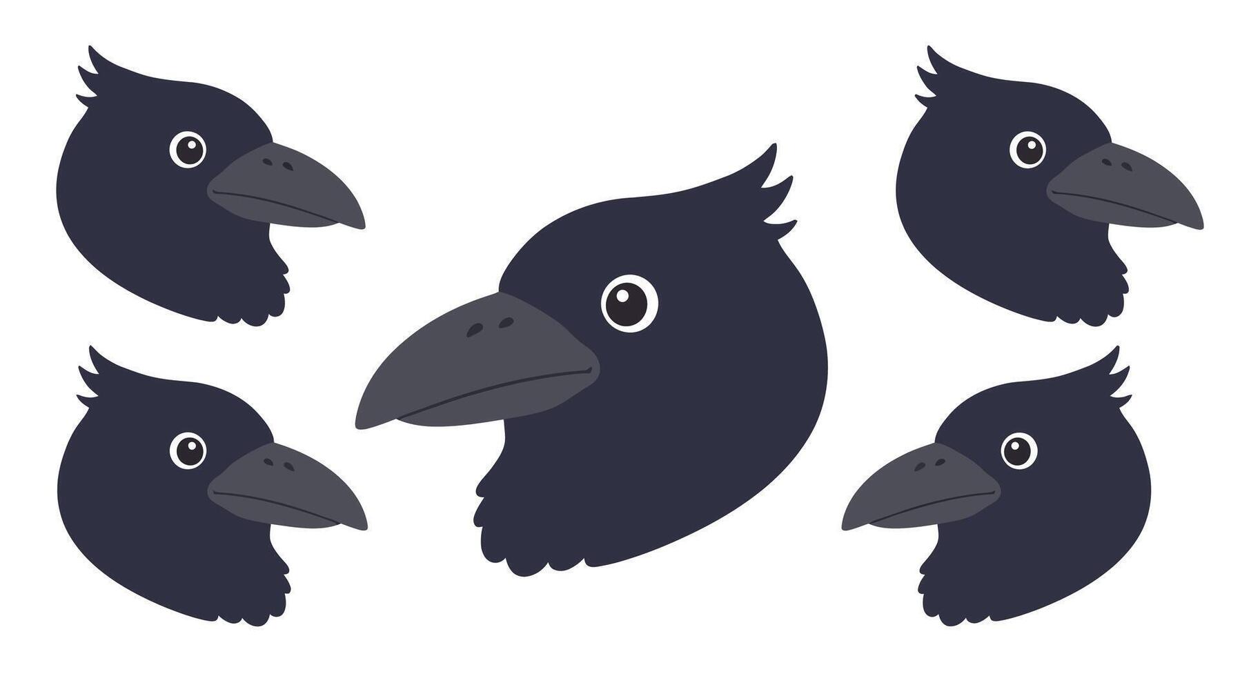 Dark bird heads in various positions with flat design style art vector