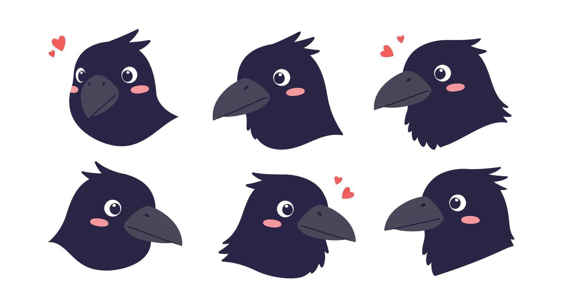 Cute cartoon crow expressions in minimal style showcasing various emotions illustration vector