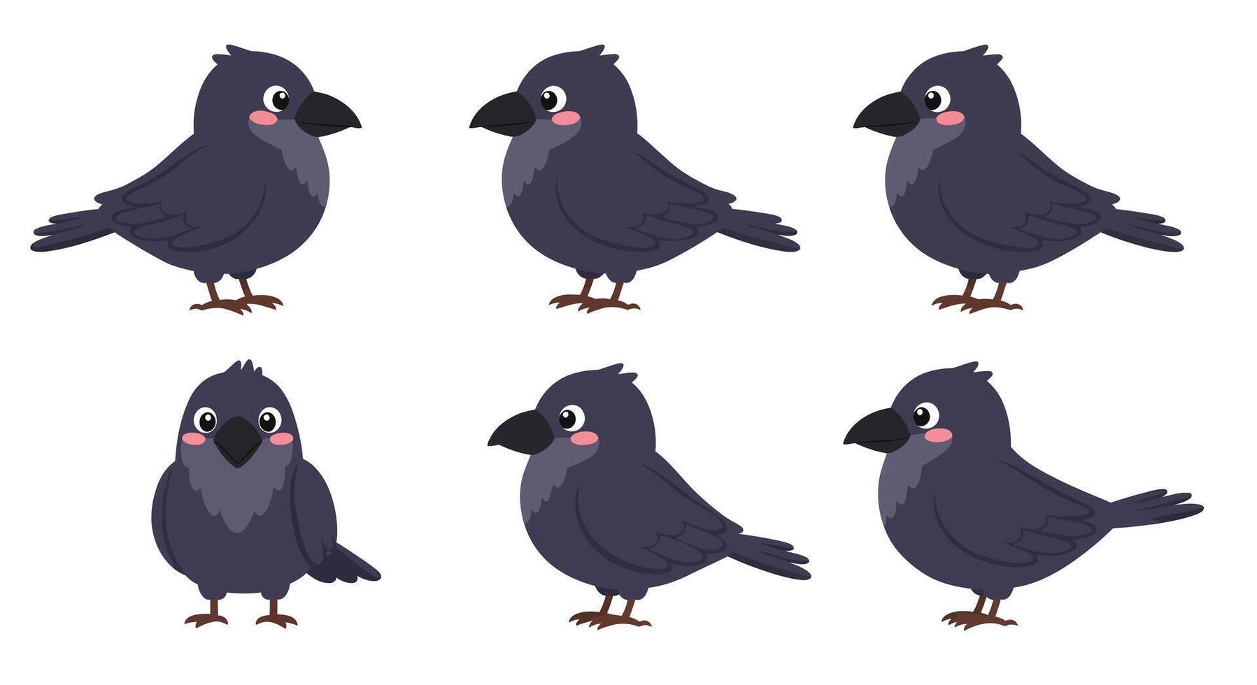 Cute cartoon birds in various poses in flat design style art vector