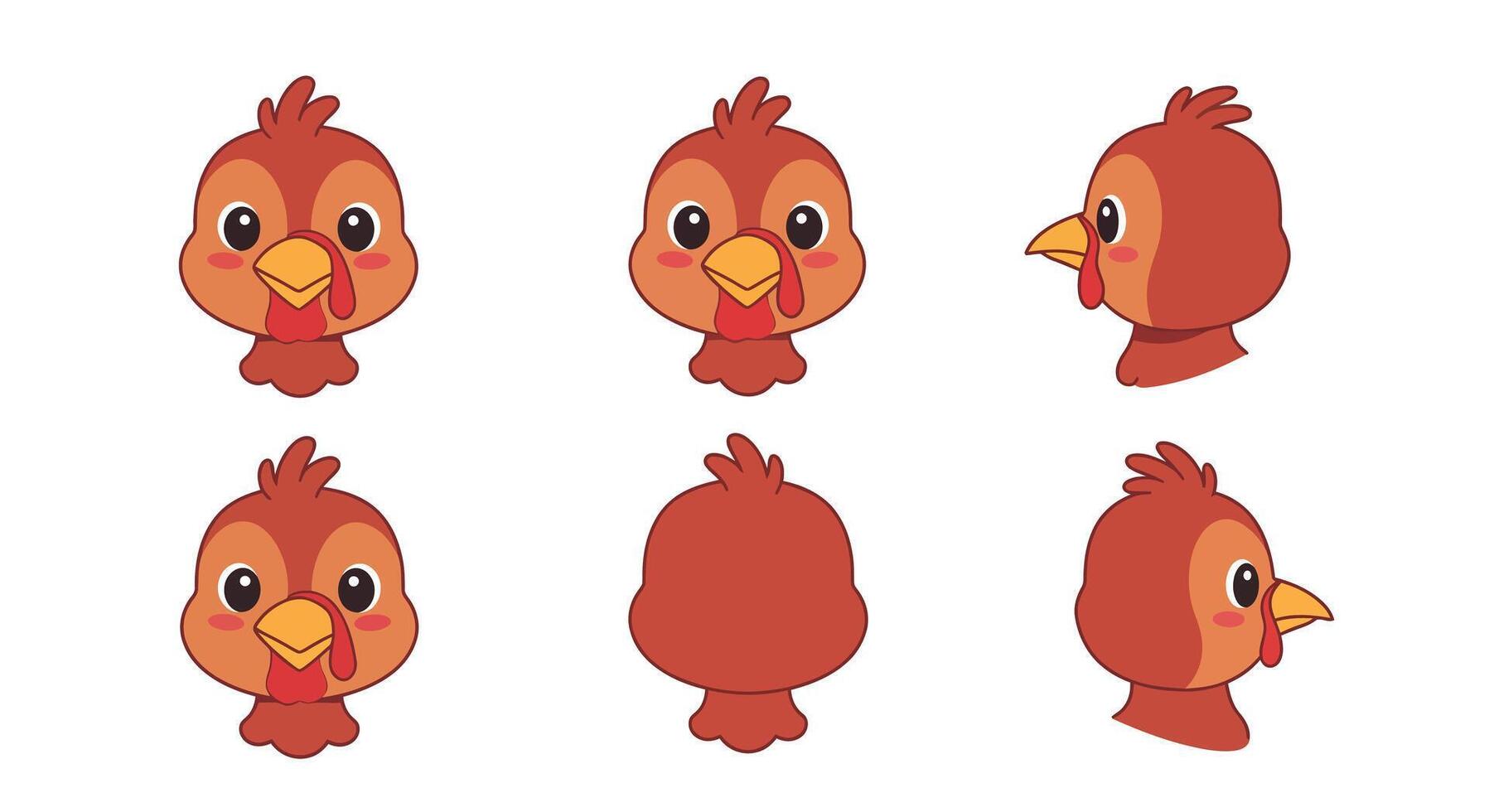Cute cartoon bird character design in flat style showcasing various expressions illustration vector