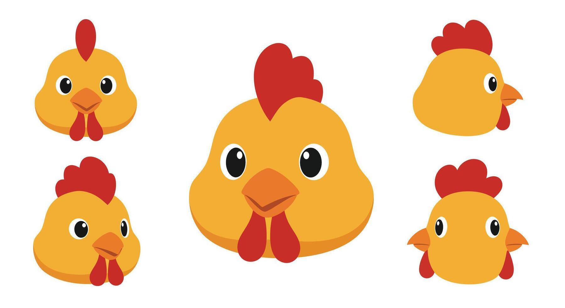 Chicken character design in flat colorful style showcasing different angles illustration vector