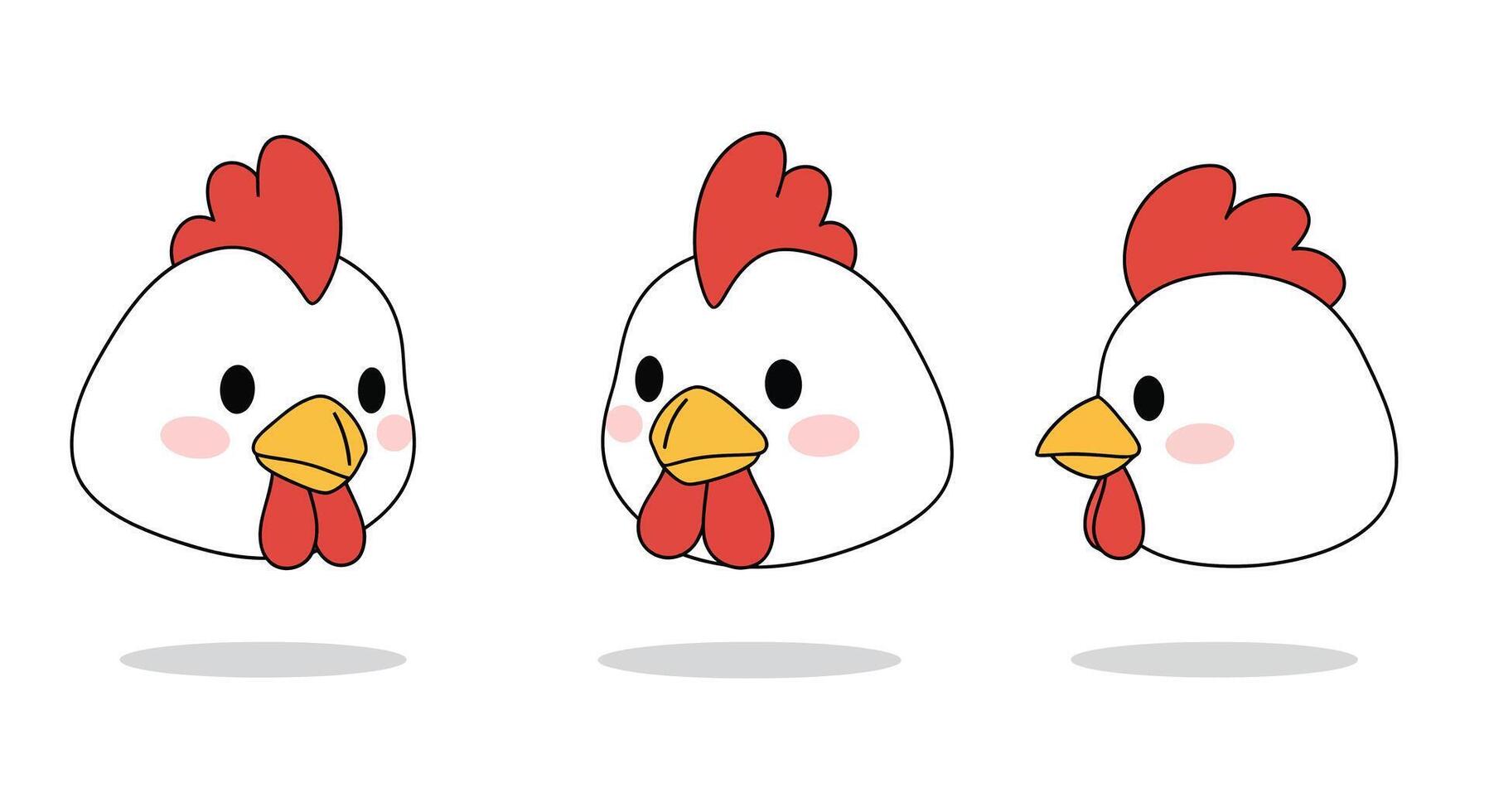 Cute chicken character design in flat style showcasing three angles illustration vector