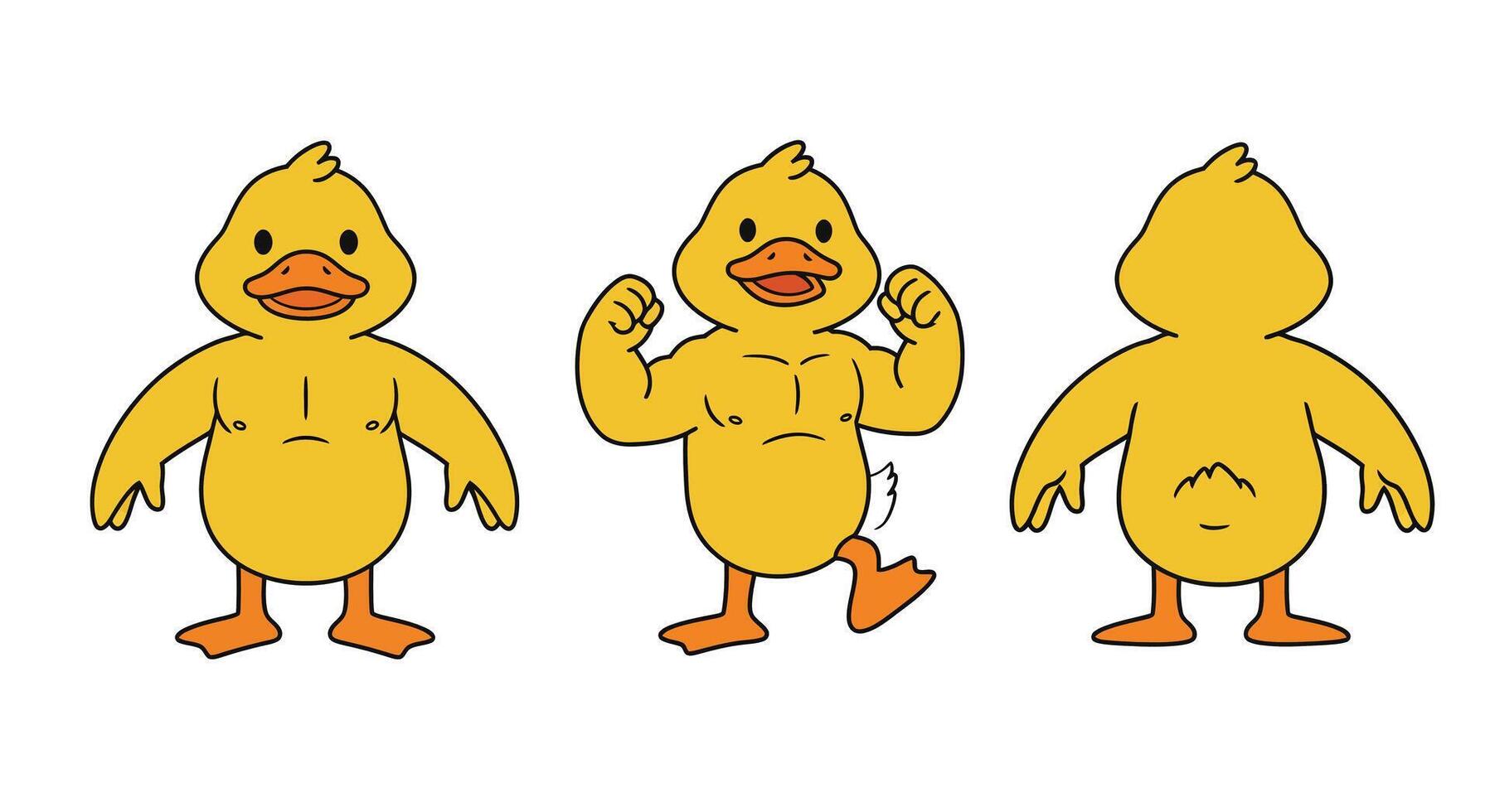 Cute cartoon duck character transformation in flat style art vector