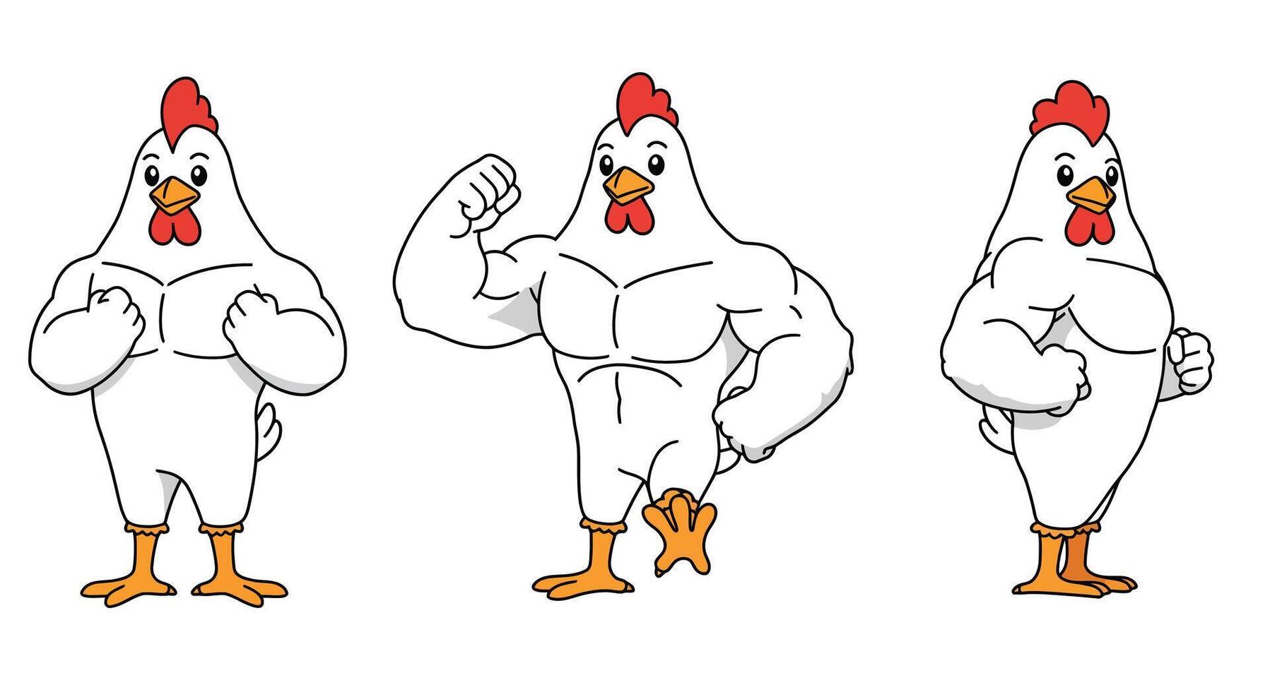 Muscular chicken character transformation in flat design art asdas vector