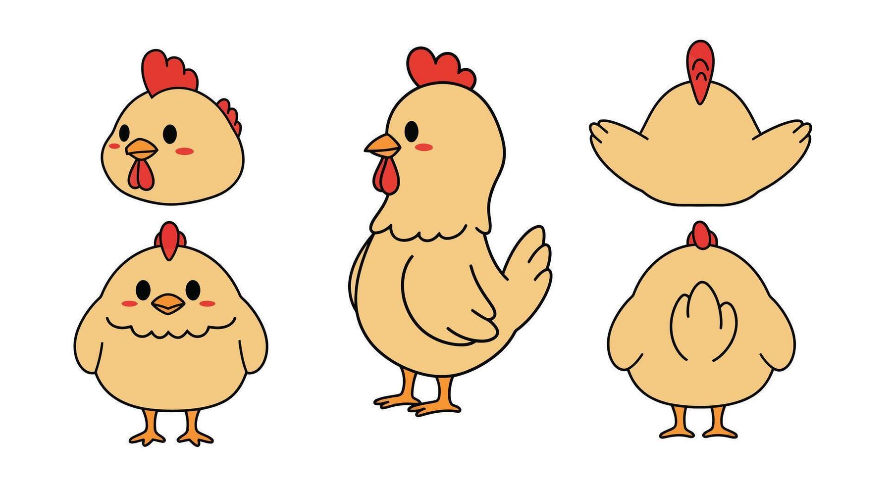 Cute cartoon chicken character design in flat style illustration vector
