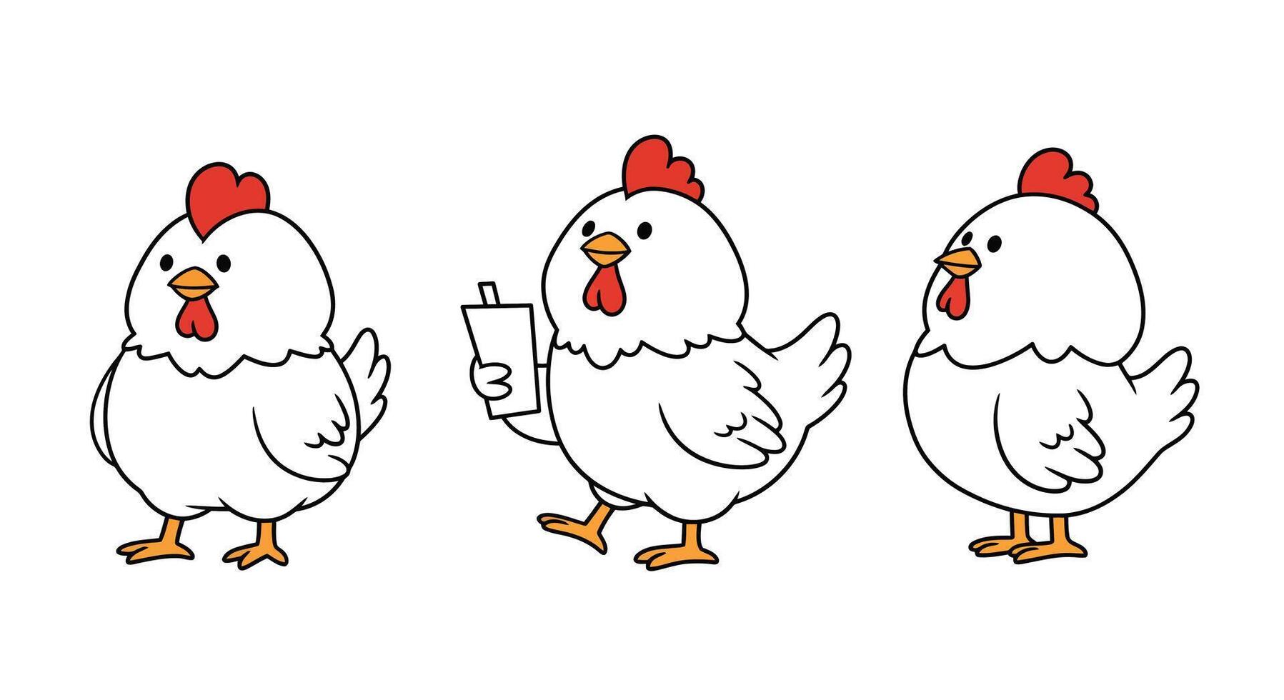 Chicken character in playful poses with flat design style art vector