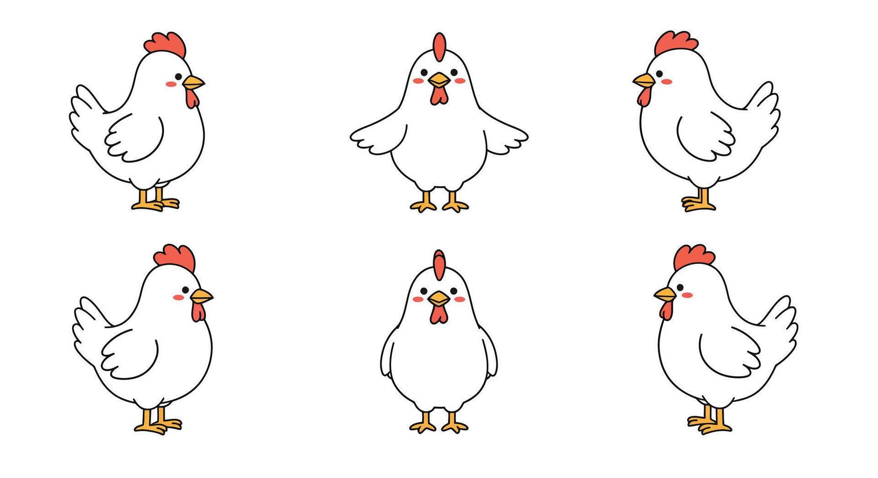 Chicken character animation frames in flat design art vector