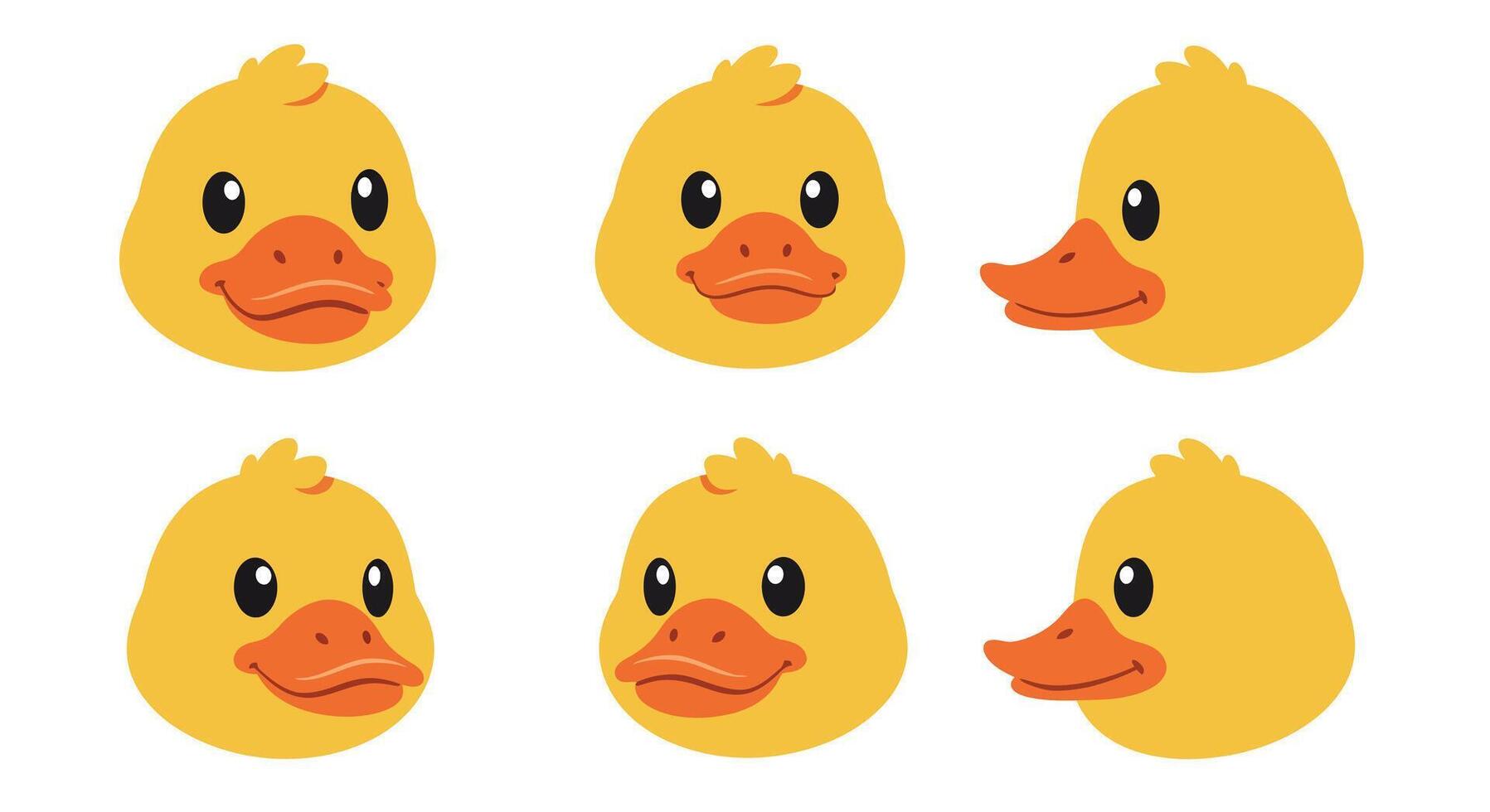 Playful yellow duck character expressions in flat design art vector